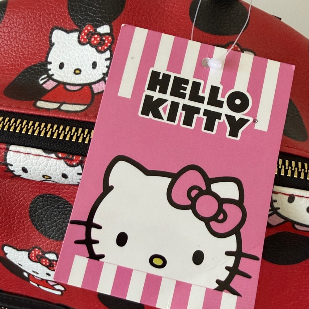 Hello Kitty Red and Black Polka Dot Faux Leather Backpack & Coin Purse - NEW - Picture 2 of 12